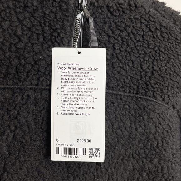 New Lululemon Wool Whenever Crew Womens 6 Black Sherpa Fleece Cozy Pullover - Picture 7 of 8